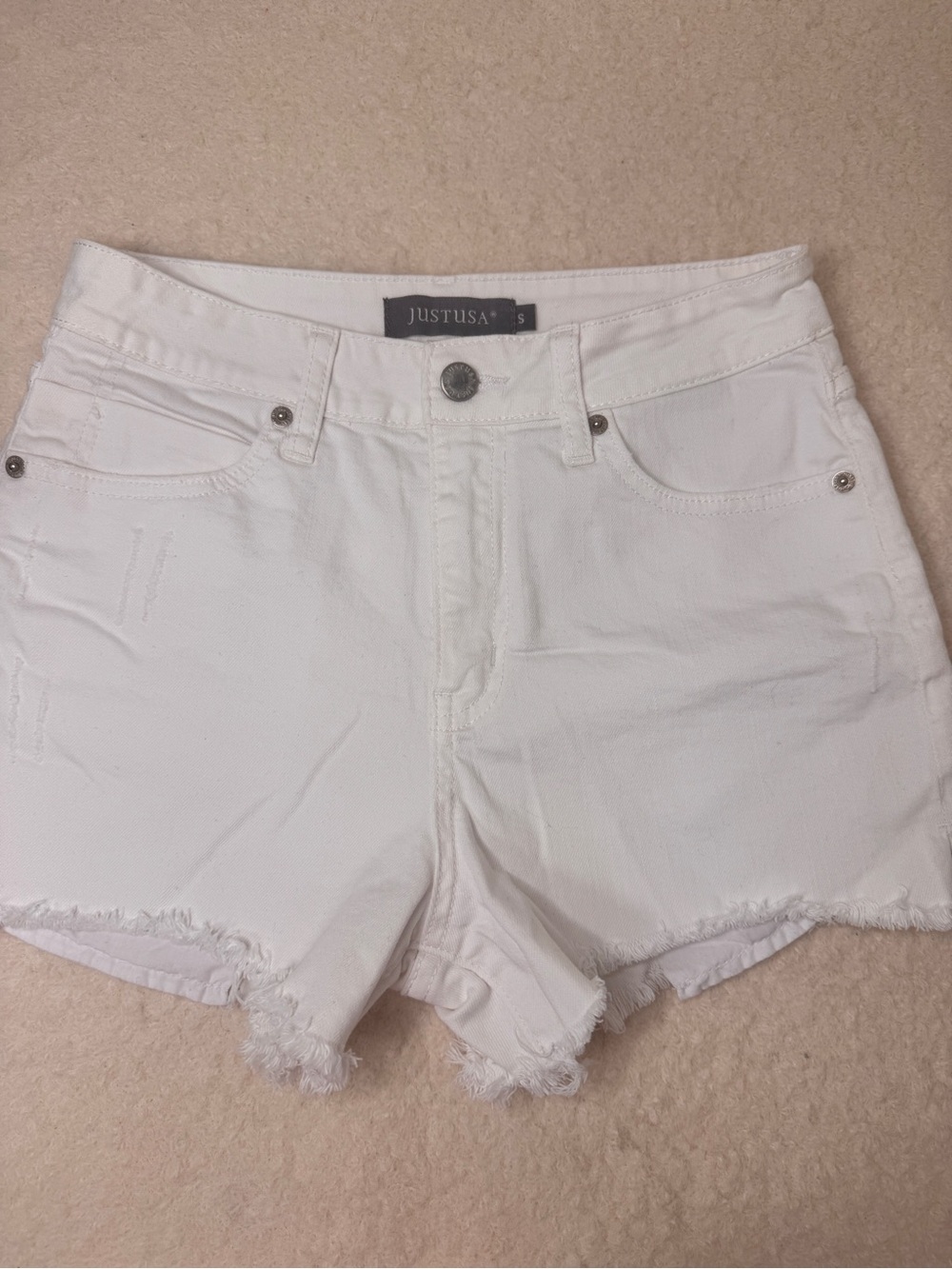 Just USA White High-Rise Frayed Hem Denim Shorts